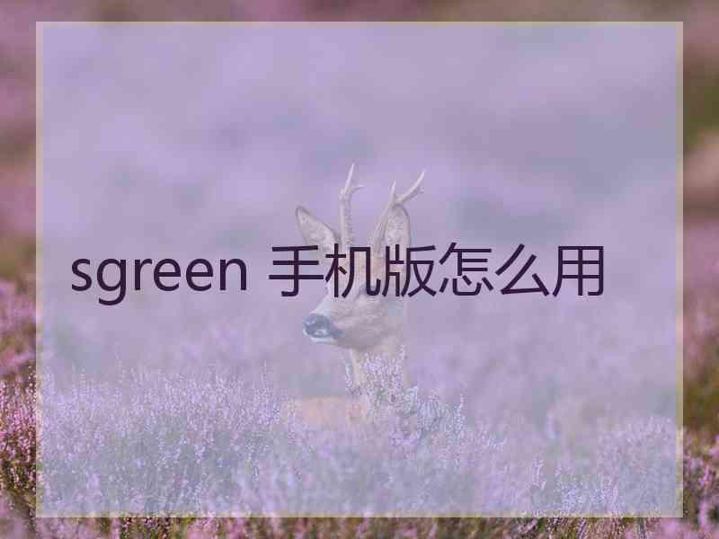 sgreen 手机版怎么用